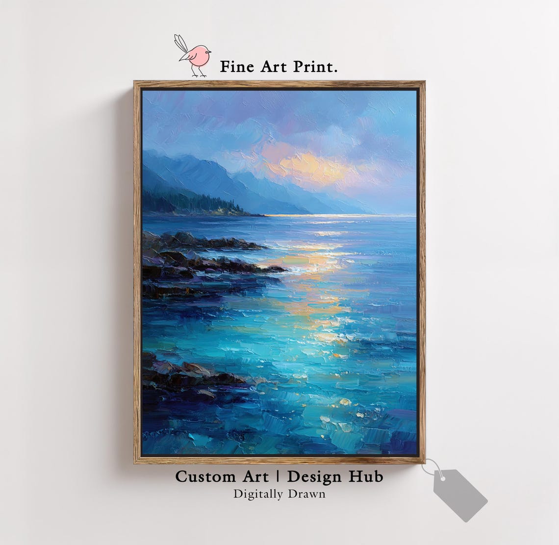 Ocean Sunset Rocky Shore Purple and Gold Tones Fine Art Poster