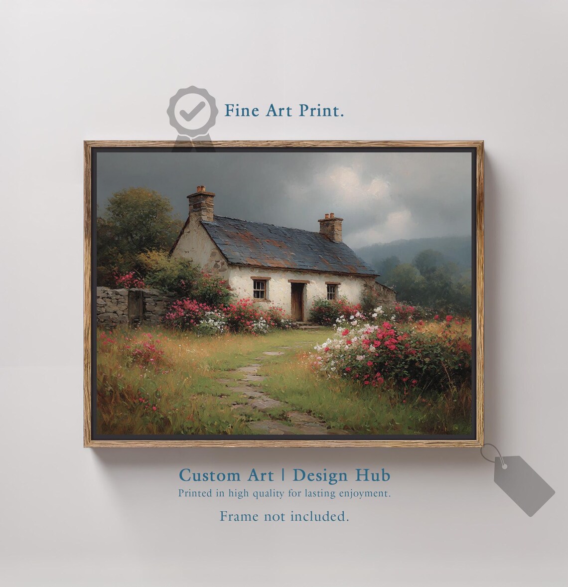 Rustic Cottage Blooming Rose Garden Slate Roof Impressionist Art Poster