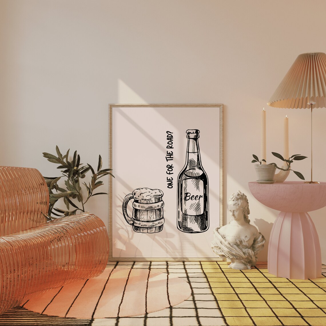 One for the Road Beer Mug Bottle Line Art Funny Bar Quote Poster - Image 2