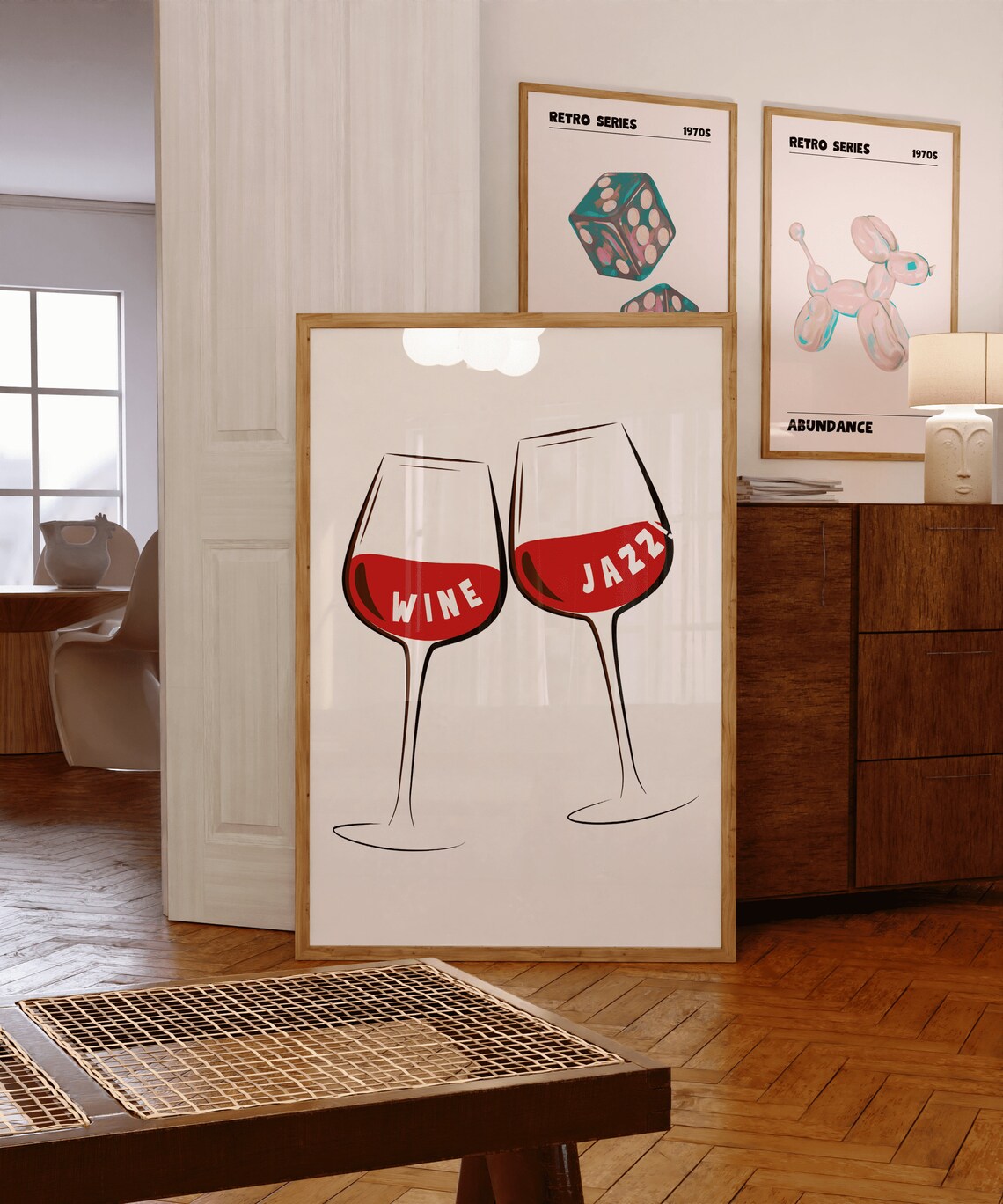 Wine and Jazz Wine Glasses Minimalist Kitchen Music Lover Poster