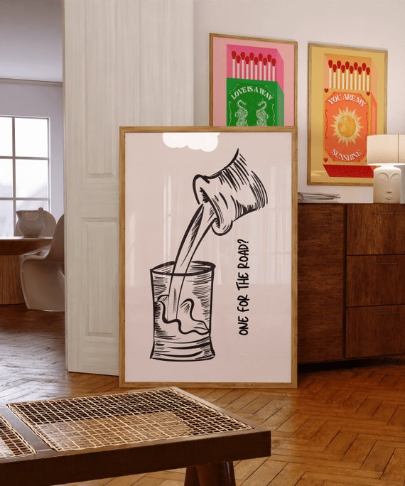 One For The Road Bar Cart Bar Retro Poster Bar Cart Wall Art Cheers Print Bar Decor More Alcohol Alcohol Art Drink Wall Art