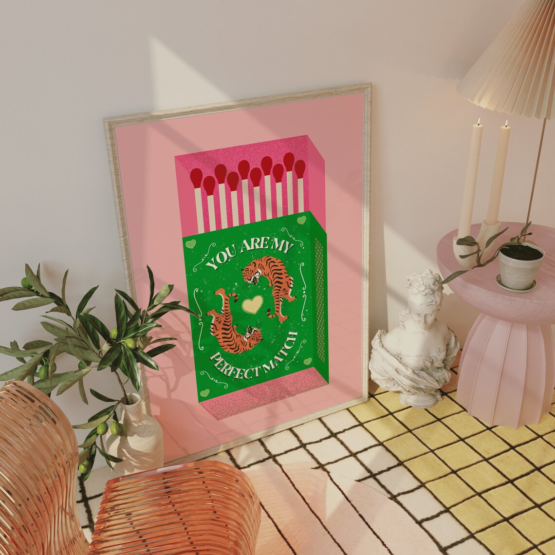 You Are My Perfect Match Green Matchbox Tiger Love Quote Poster - Image 3