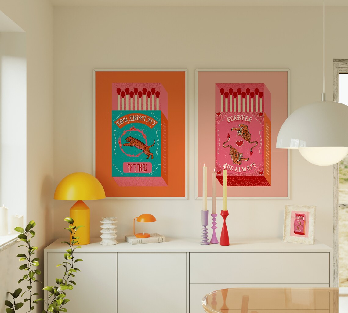 Retro Tiger Matchbox Art Print, Vintage Style