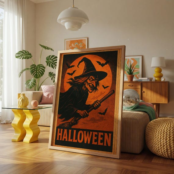 Retro Witch Halloween Poster Spooky Season Wall Art