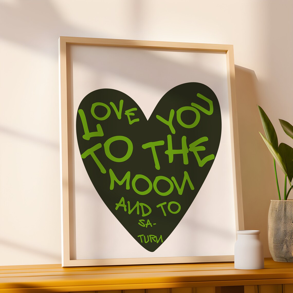 Love You to the Moon and to Saturn Black Heart Lyric Quote Poster