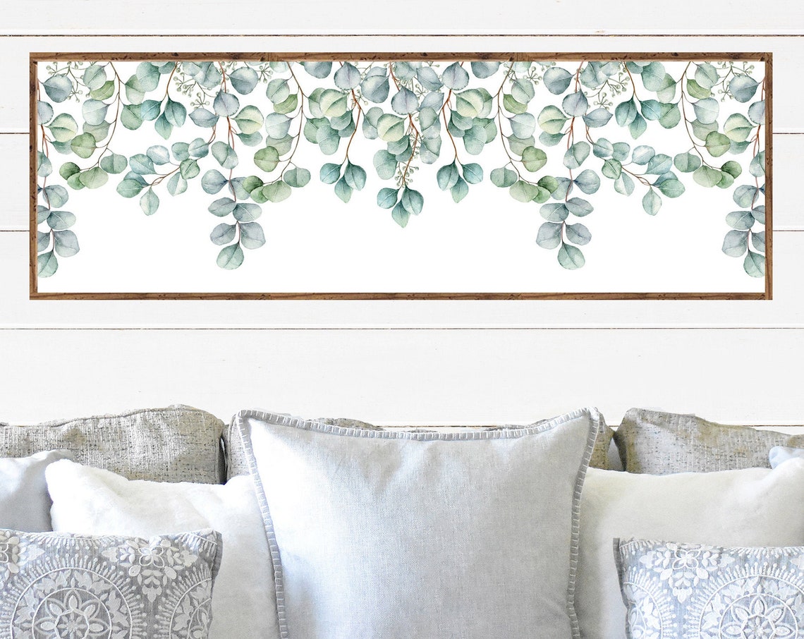 Watercolor Eucalyptus Garland Hanging Branches Horizontal Poster