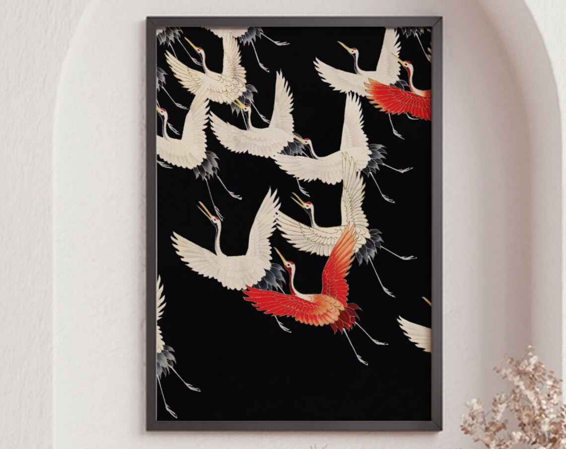 Flying Birds Vintage Oriental Animal Art Print