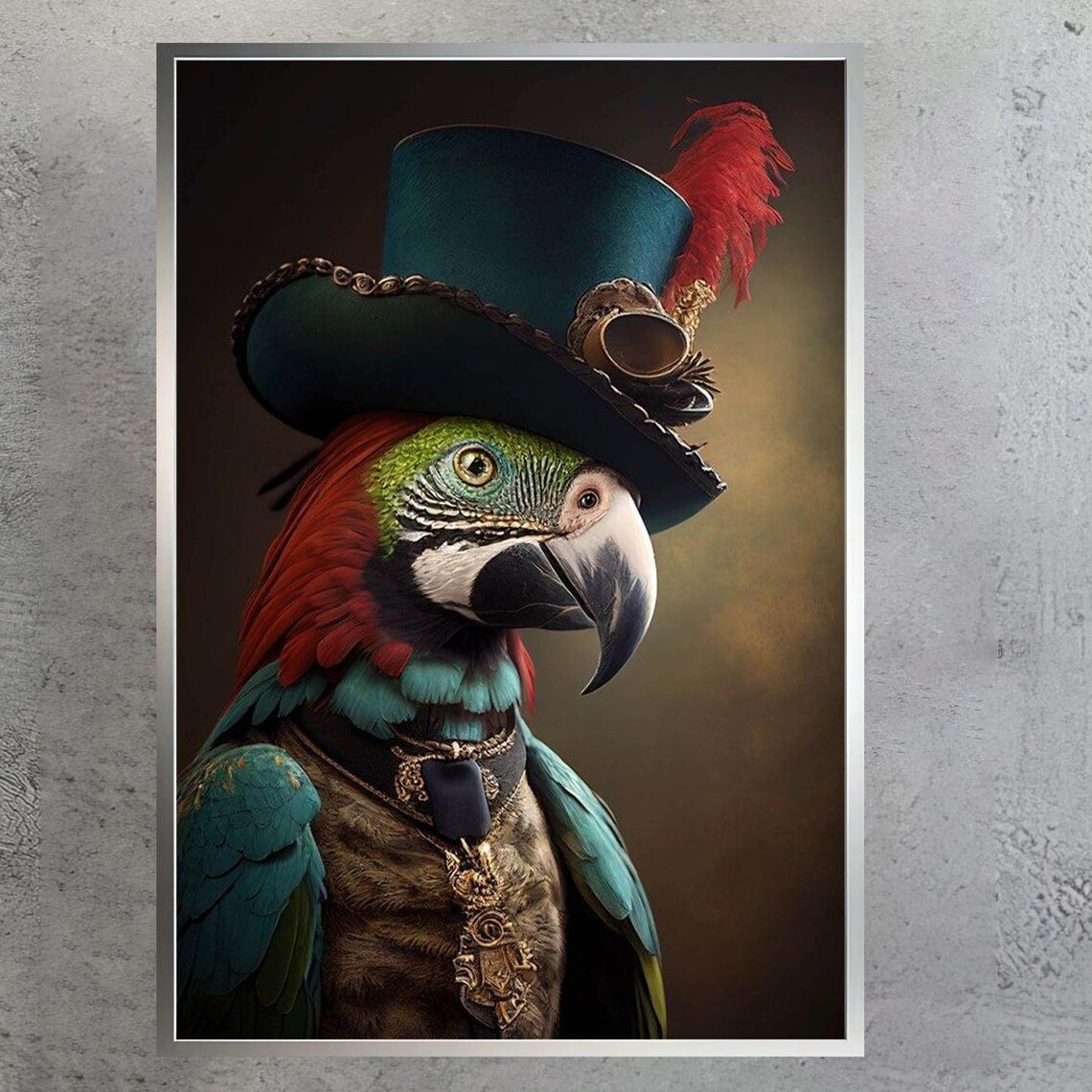 Macaw Parrot in a Steampunk Top Hat With Goggles Portrait Poster