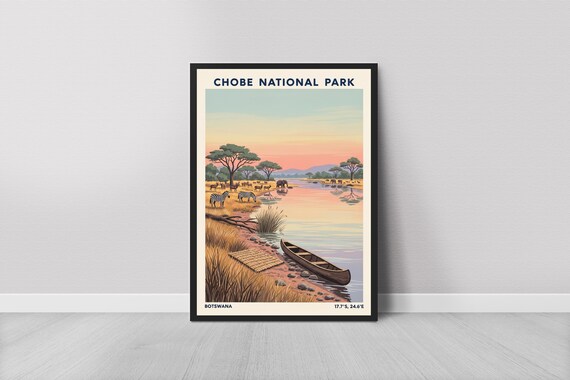 Chobe National Park Botswana Safari Zebra Sunset Travel Poster