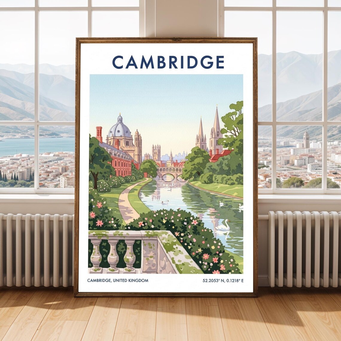 Cambridge River Cam College Spires Vintage British Travel Poster