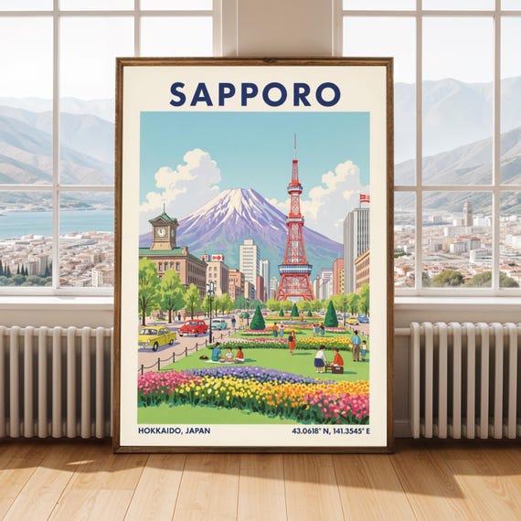 Sapporo Cityscape Poster Vintage Japanese Travel Art