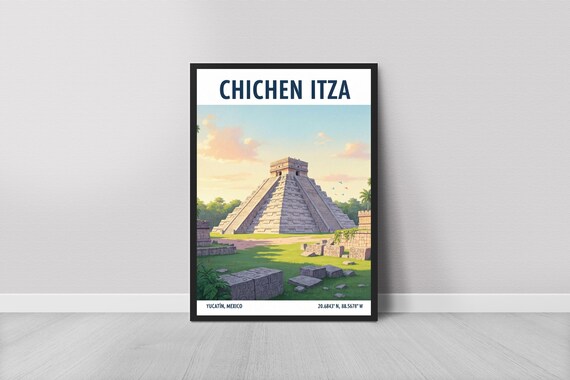 Chichen Itza Mayan Pyramid Yucatan Mexico Travel Poster Ruins