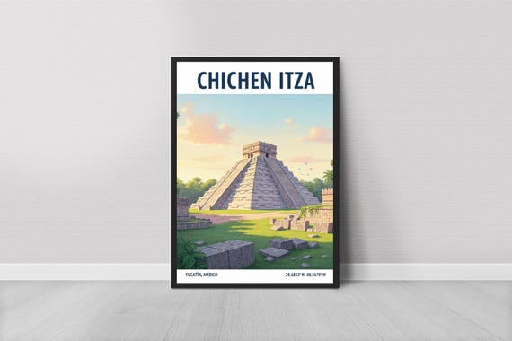 Chichen Itza Pyramid Print Mayan Architecture Travel Art