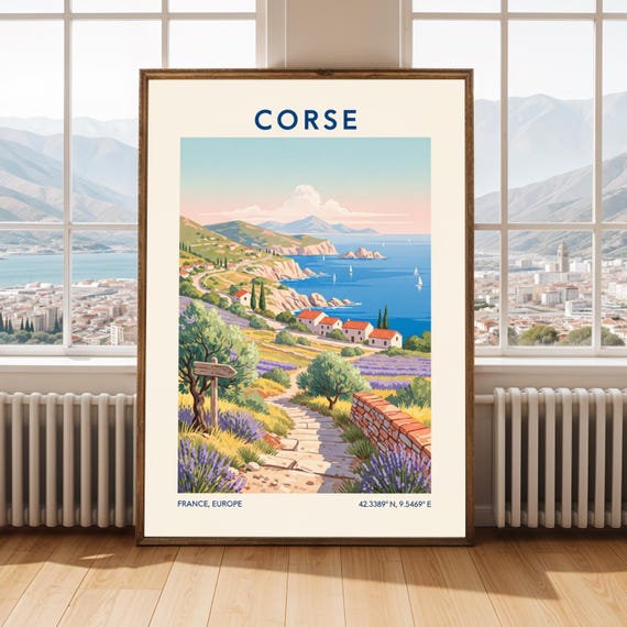 Corsica Travel Poster Mediterranean Coastline Illustration