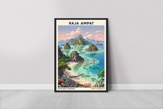 Tropical Island Coastline Art Print Vivid Raja Ampat Travel Poster
