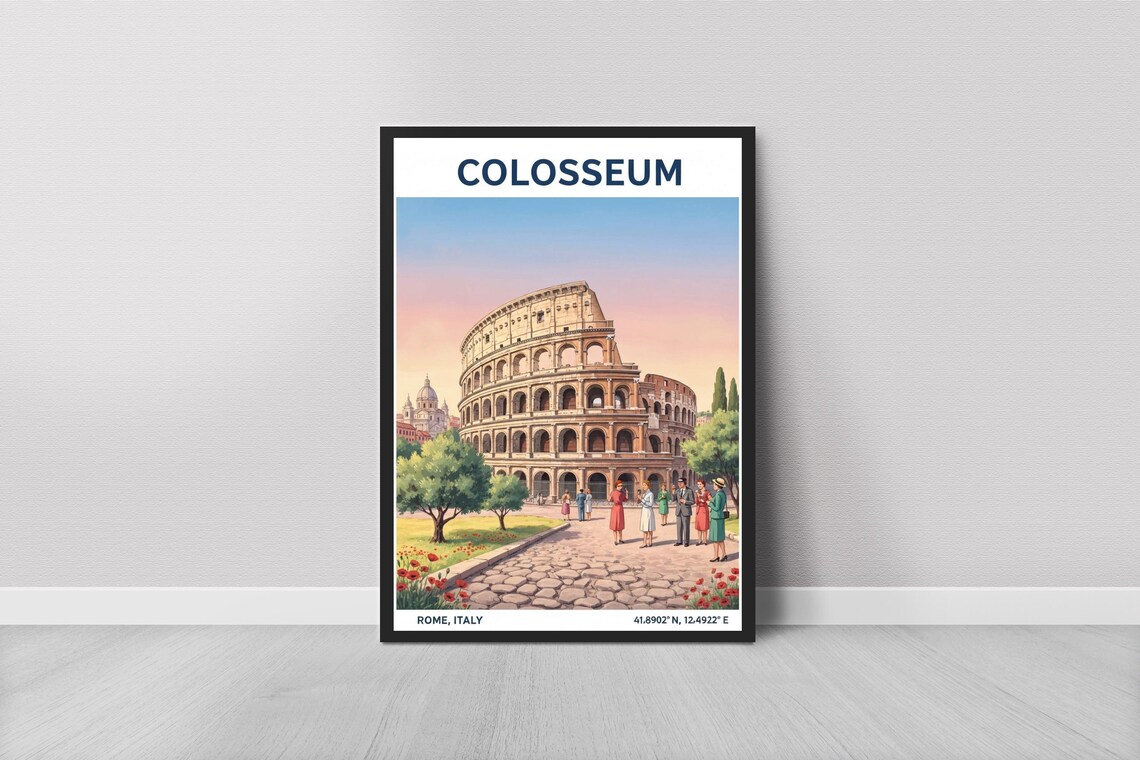Colosseum Rome Italy Ancient Amphitheater Travel Poster Vintage