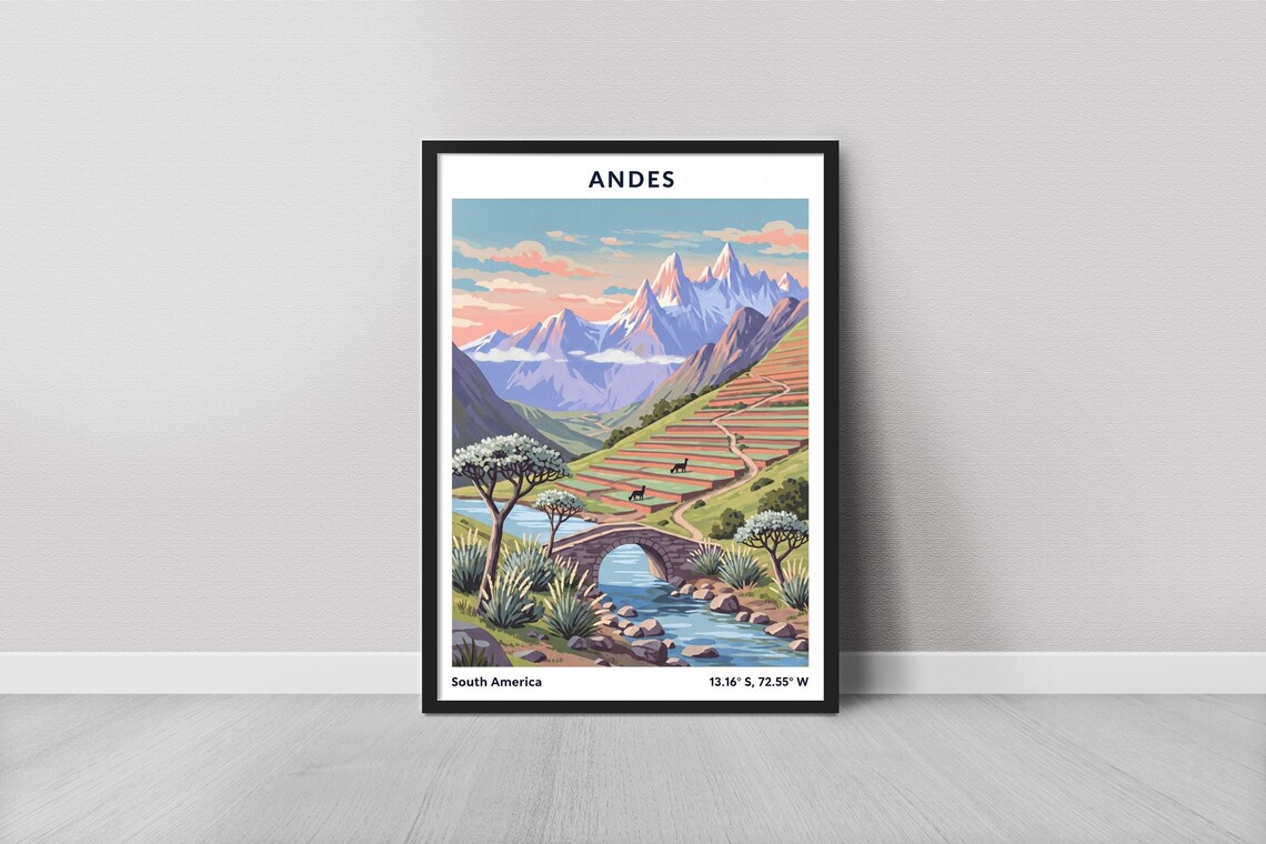 Andes South America Vintage Travel Terraced Valley Peak Poster