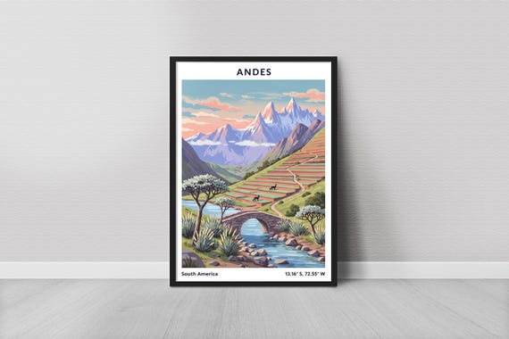 Andes Art Print Minimalist Purple Peaks And Terraced Valleys South America