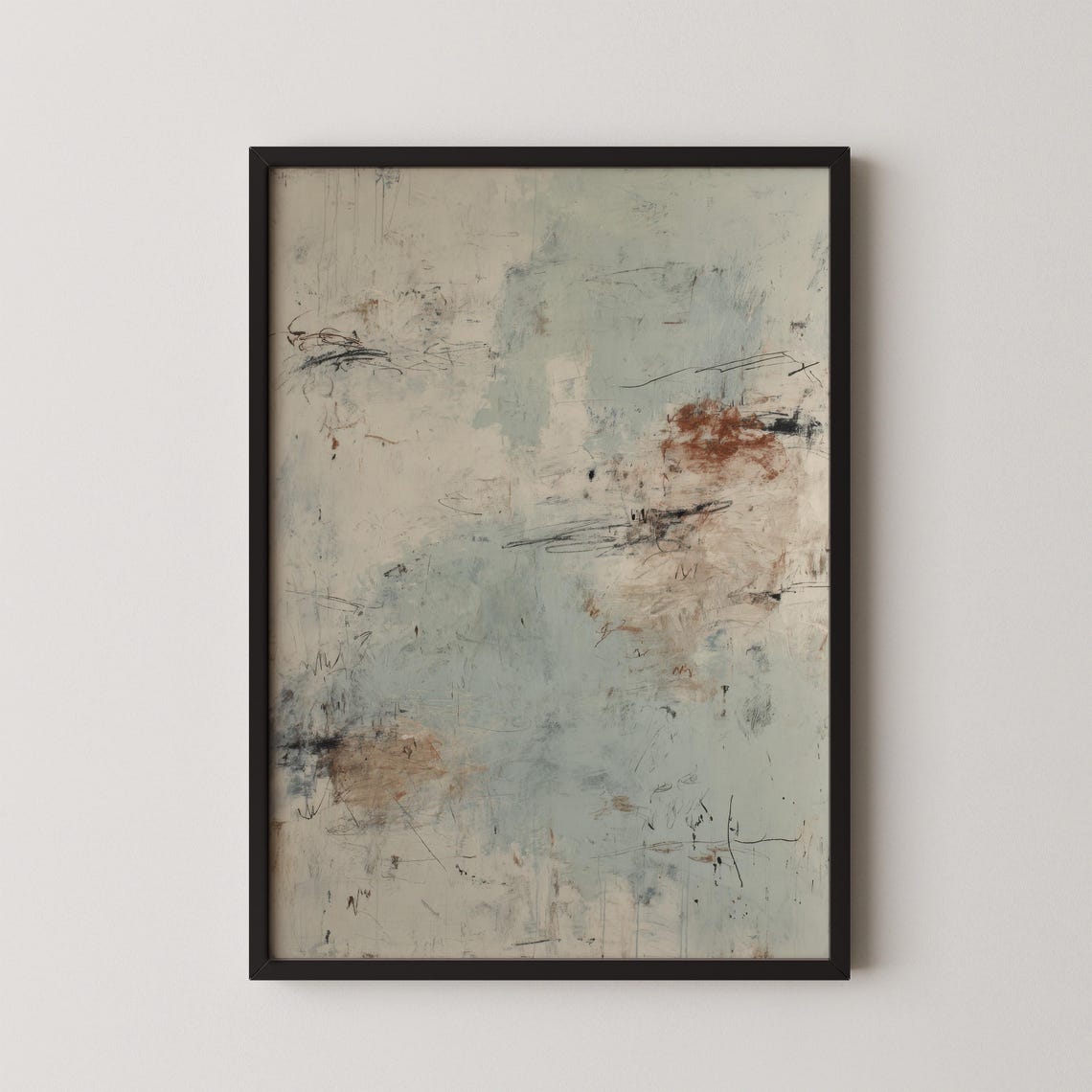 Sage Green Abstract Art Print Neutral Oil Painting Style A024x36