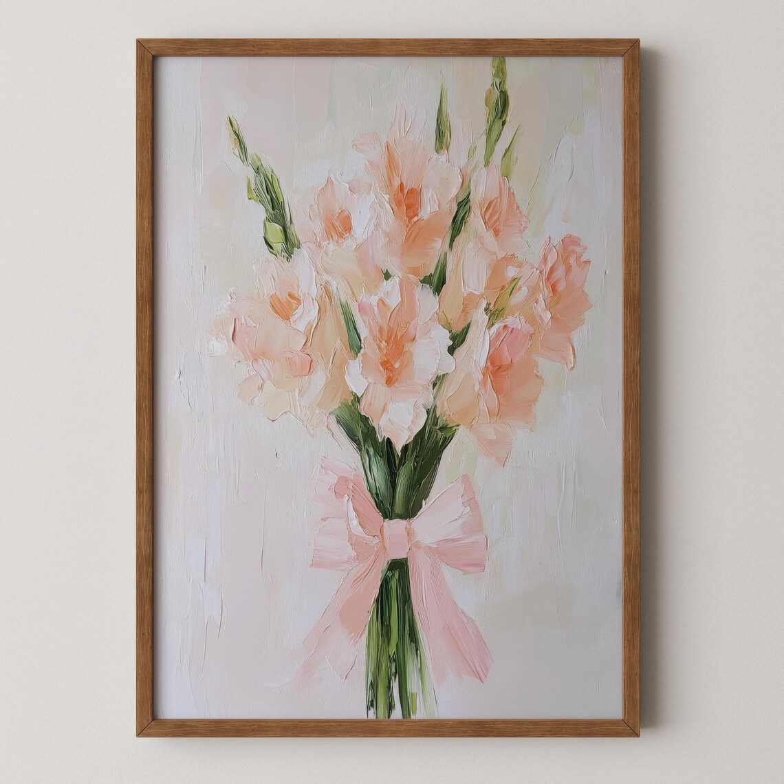 Pink Gladiolus Bouquet Oil Painting with an Elegant Satin Bow Poster