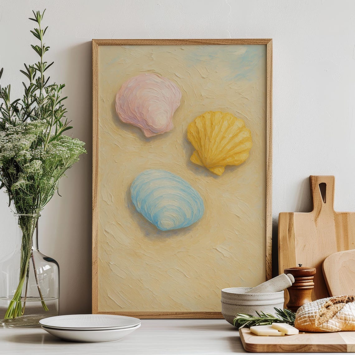 Pastel Seashell Print Coastal Nursery Or Bathroom Wall Art
