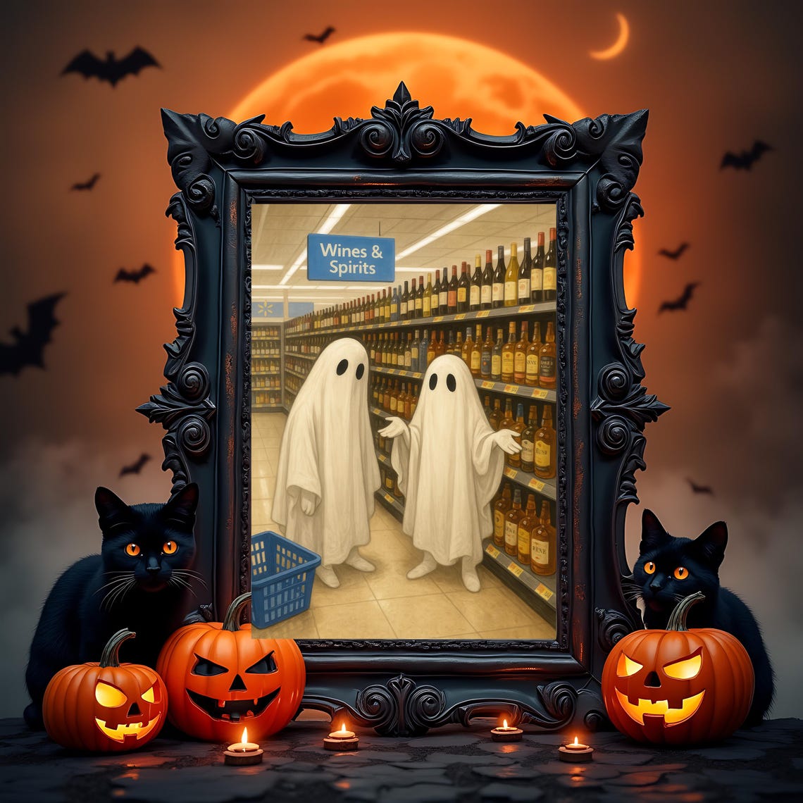 Whimsical Art Print Supermarket Spirits Halloween Decor