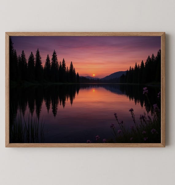 Twilight Lake Reflection Print Sunset Forest Photography