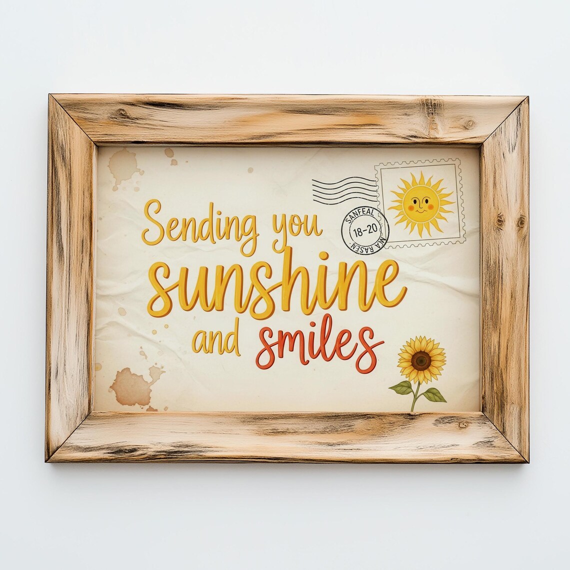 Sending You Sunshine and Smiles Vintage Postcard Style Quote Poster