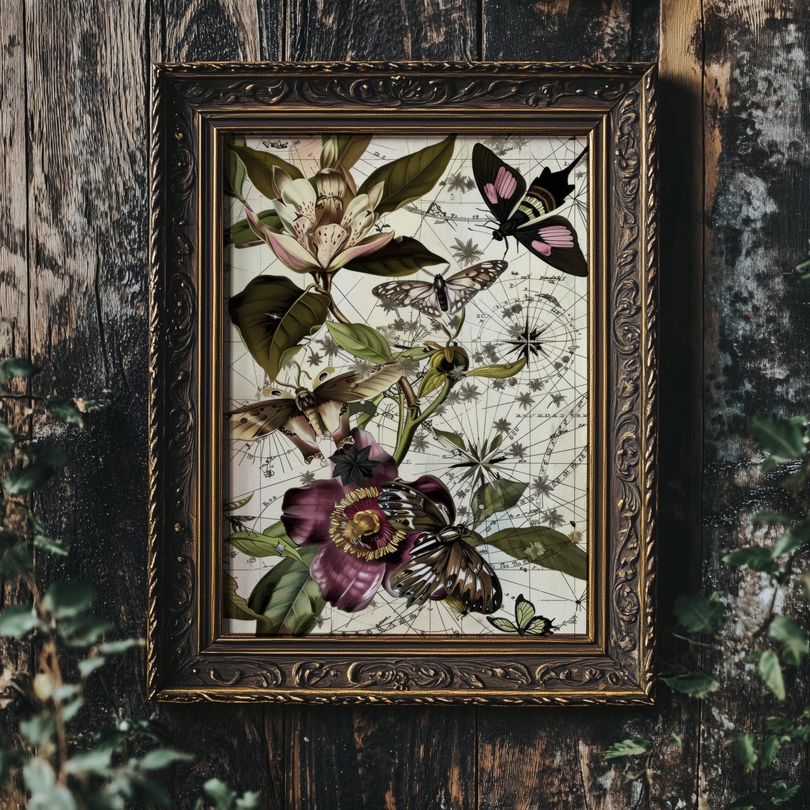 Botanical Astronomy Art Print Vintage Celestial Rose Poster