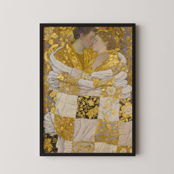 Klimt Inspired Laundry Room Art Print Gold Quilt Couple A024x36