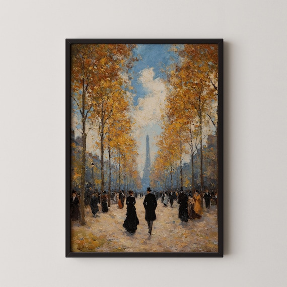 Autumn Paris Avenue Eiffel Tower Impressionist Vintage Painting Poster