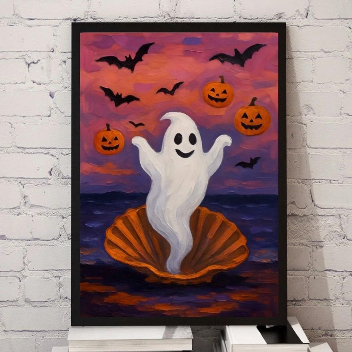 The Birth of Spookiness Ghost in Seashell Halloween Art Poster