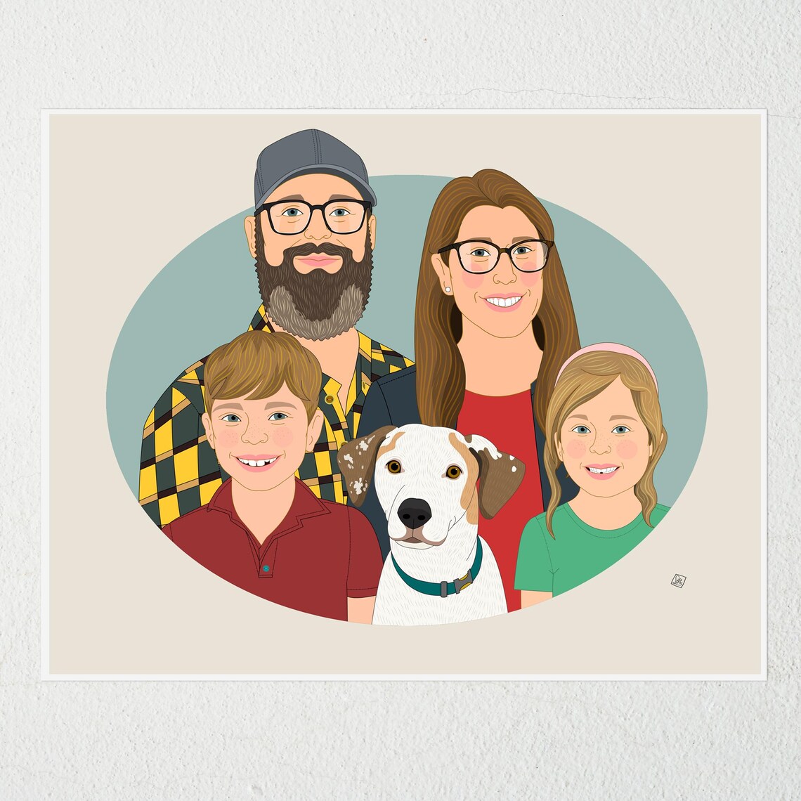 Custom Family Portrait With Pets, Personalized Art Print - Image 5