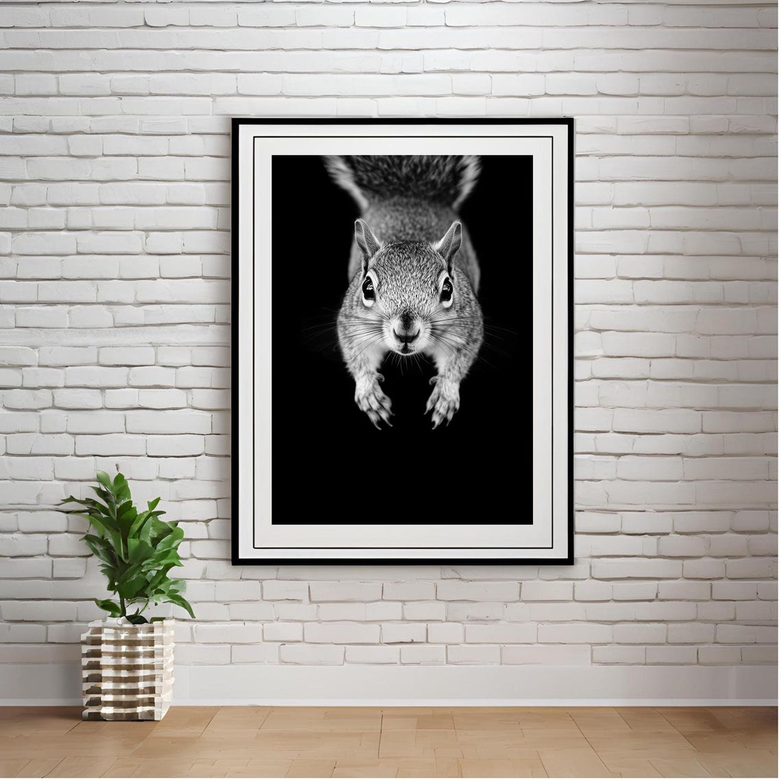 Black and White Squirrel Portrait Minimalist Wildlife Poster