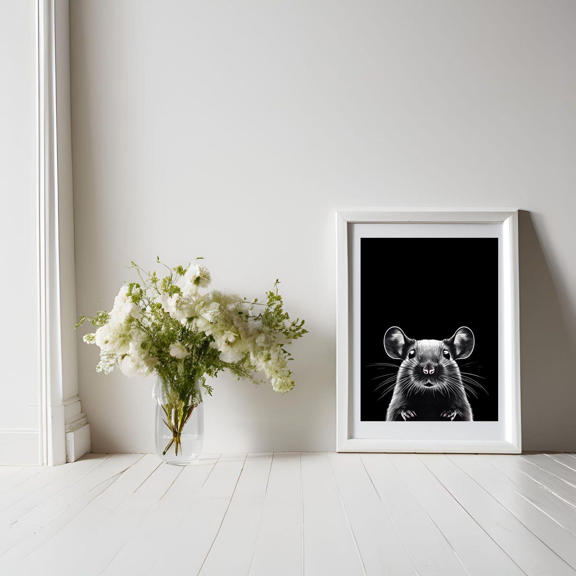 Black and White Cute Mouse Portrait Minimalist Wildlife Poster - Image 4