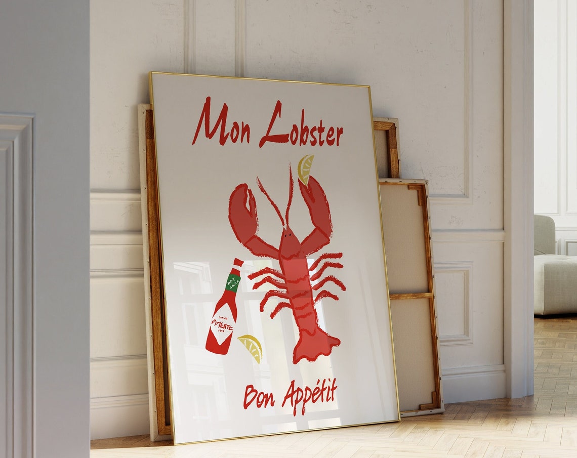Mon Lobster Bon Appetit Red Lobster French Bistro Kitchen Wall Art