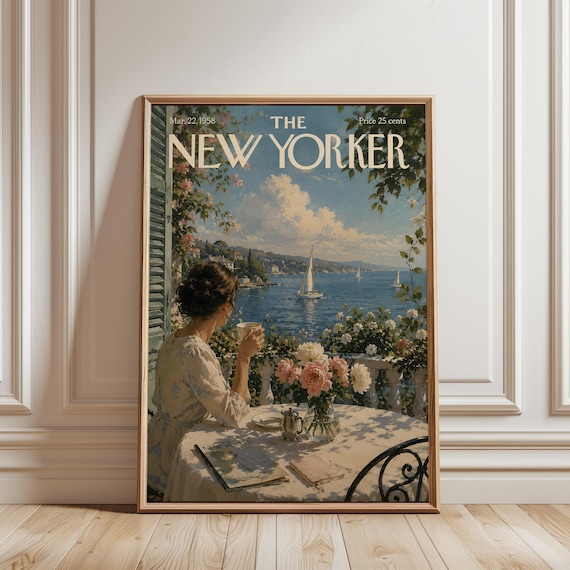 Coastal New Yorker Poster Print Mediterranean Wall Art Vintage Seaside Decor Sailing Ocean