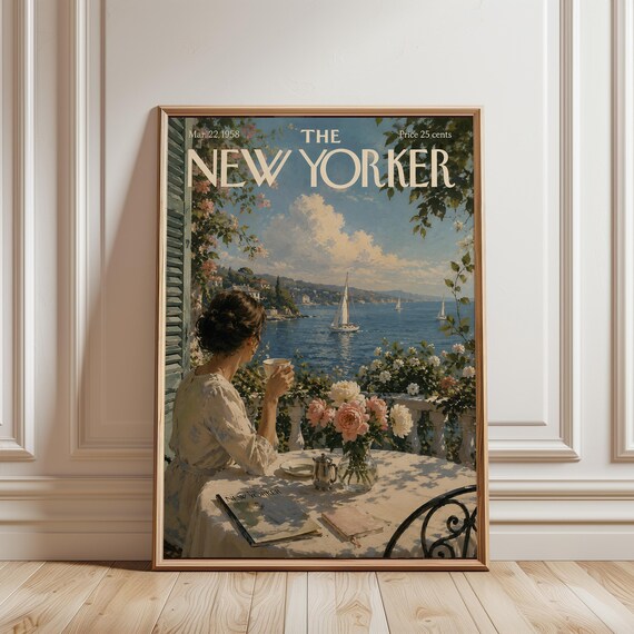 The New Yorker Mar 22 1958 Coastal Balcony Coffee Sailboat View Poster