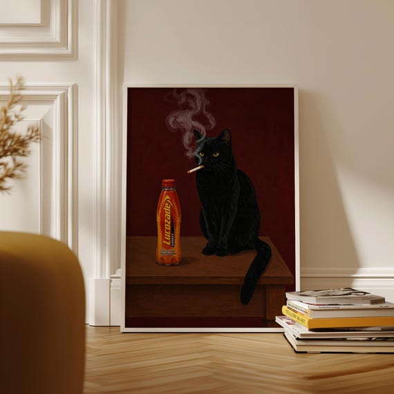Funny Black Cat Wall Art Quirky Decor
