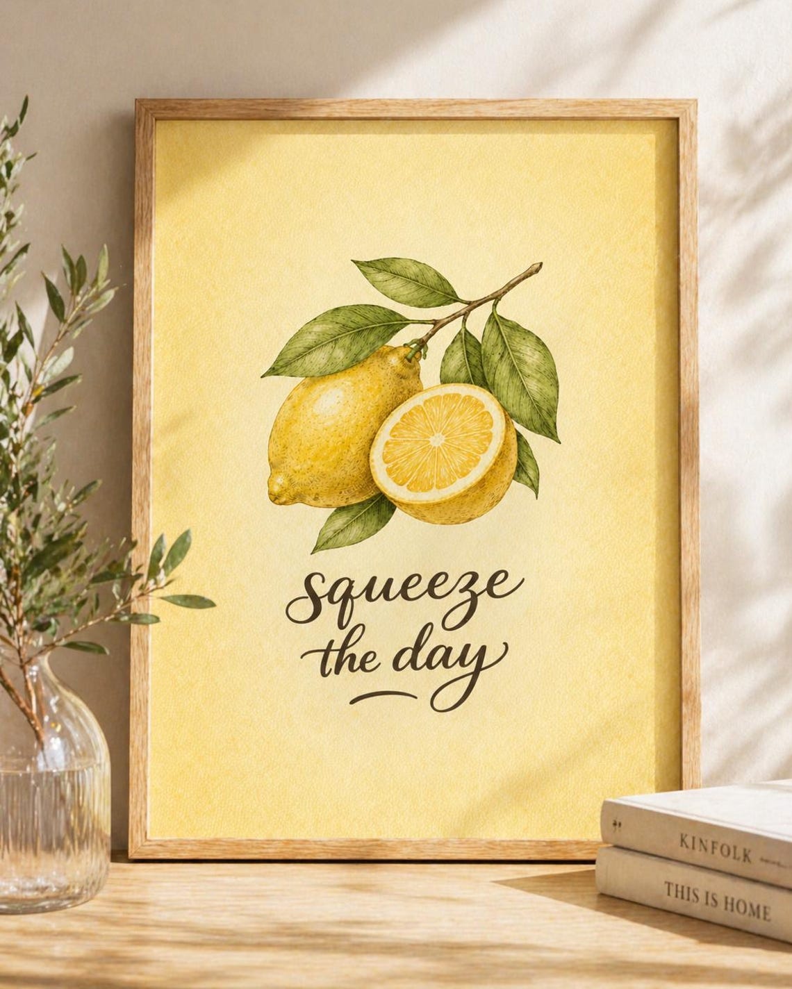 Lemon Wall Art Print Squeeze The Day Quote Kitchen Decor Botanical Citrus Poster