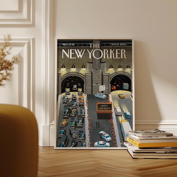Vintage New York City Magazine Cover Print Midtown Tunnel Wall Art Manhattan Traffic Poster Retro Nyc Decor Urban Architecture Gift