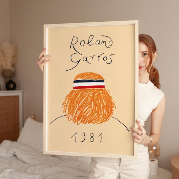 Roland Garros 1981 Tennis Player Headband Sketch Vintage Poster
