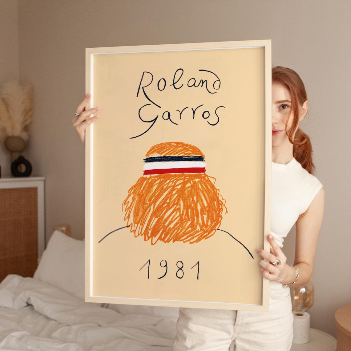 Roland Garros 1981 Tennis Player Headband Sketch Vintage Poster