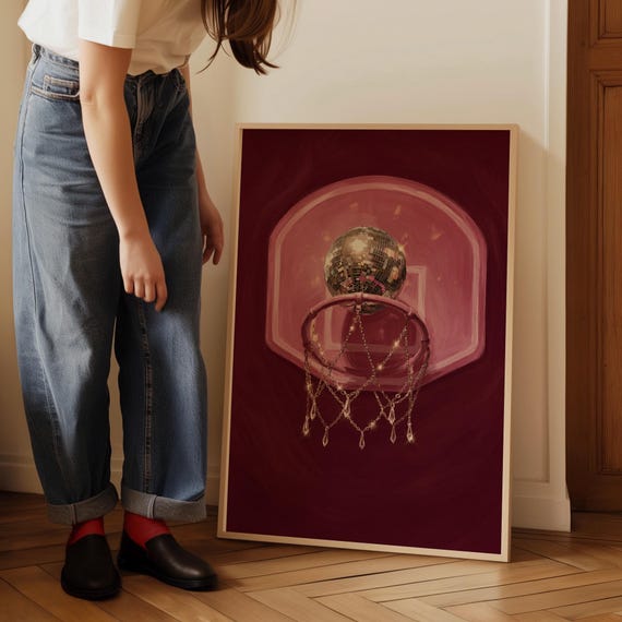 Pink Disco Basketball Coquette Sports Art Print