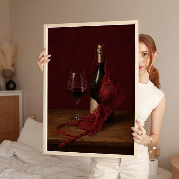 Wine And Lingerie Wall Art Moody Feminine Print