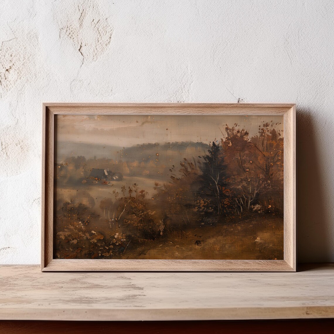 Antique Autumn Landscape Painting Muted Farm Valley Scene Poster - Image 2