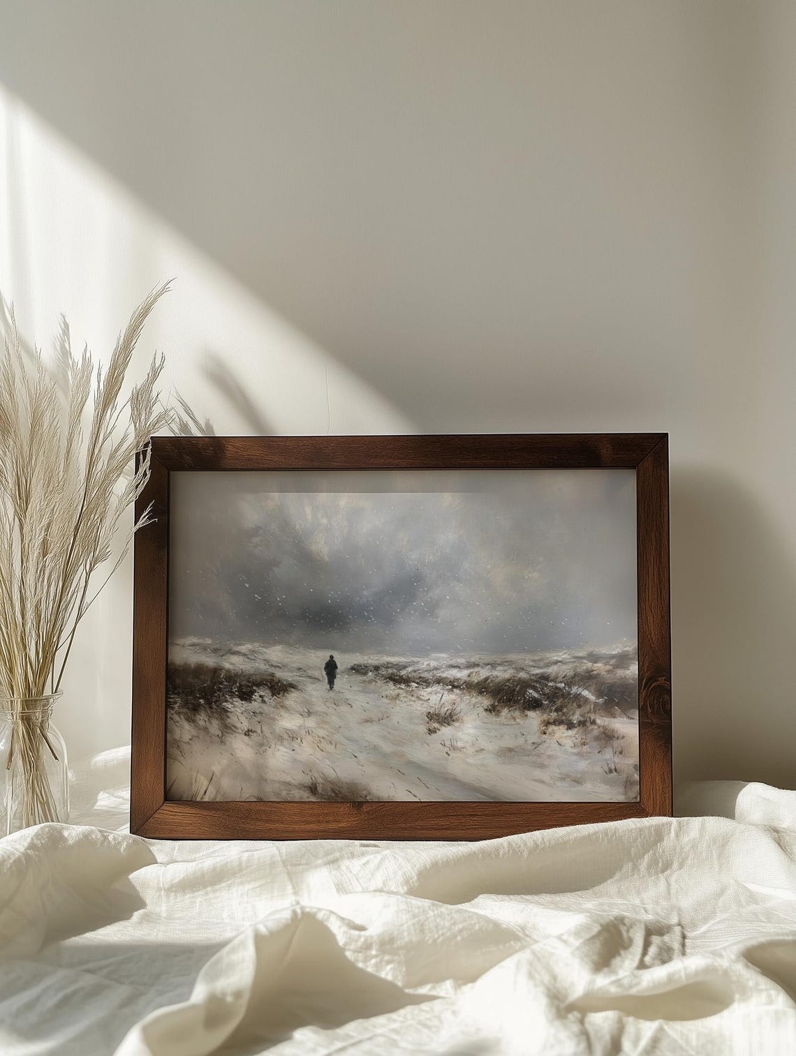 Lone Figure Walking Through Snowy Blizzard Moody Winter Field Poster - Image 9