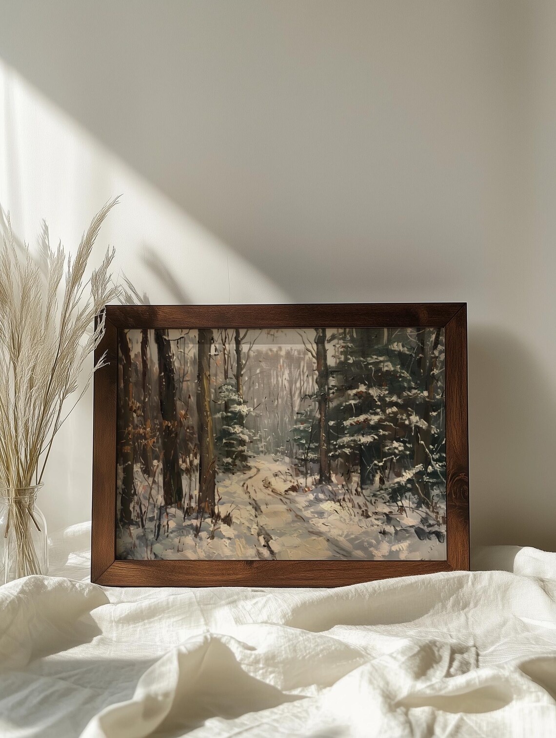 Winter Forest Trail Painting Snowy Pines Moody Woodland Poster - Image 7