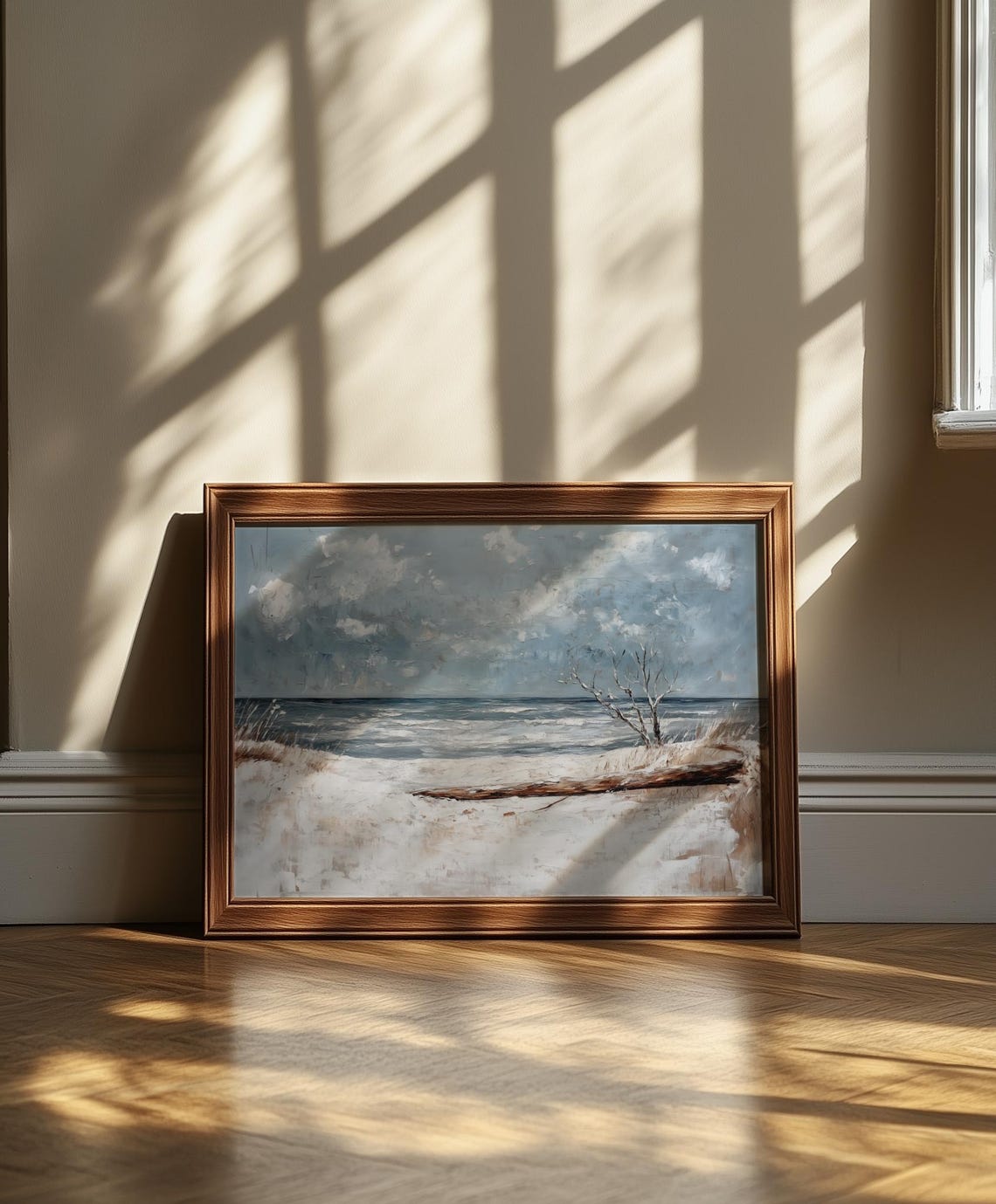 Cold Winter Beach Snowy Driftwood Shore Grey Seascape Poster - Image 5