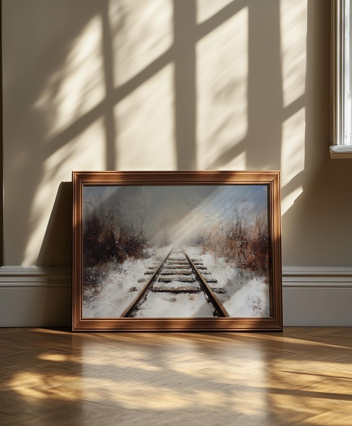 Train Tracks Through Snowy Winter Forest Misty Railroad Poster - Image 6